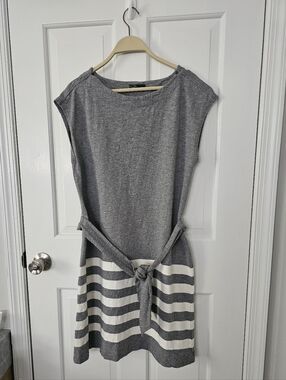 GAP Gray Knit Dress with Cream Stripes